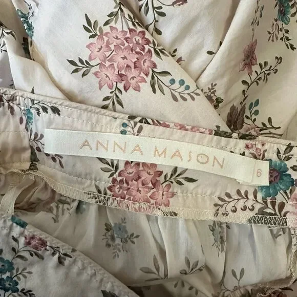 ANNA MASON Maxi Skirt Beige Floral Tiered Flare Cotton Peasant Fairy - Picture 8 of 11